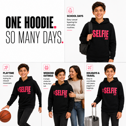 Kids Girls Boys Sweat Shirts Tops #Selfie Hooded Jumpers Hoodies New Age 2-13 Yr