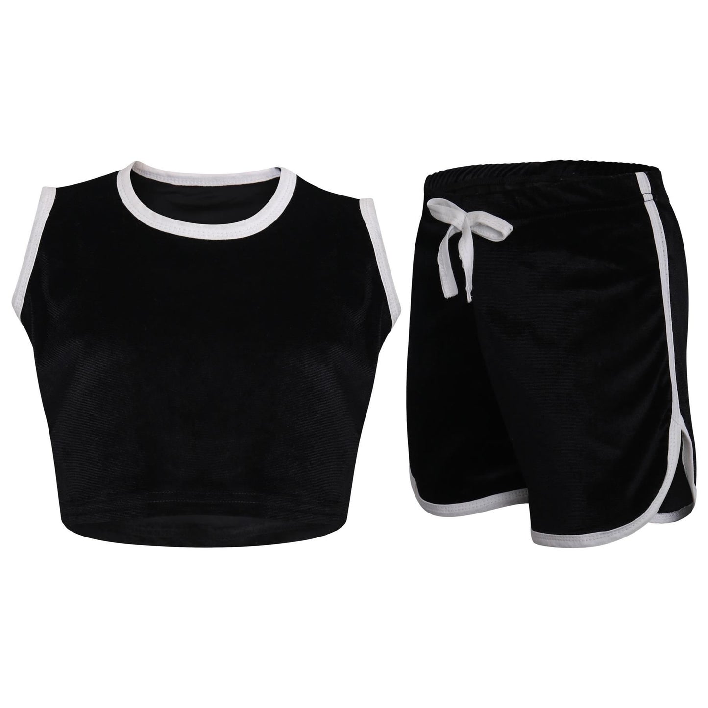 A2Z 4 Kids Girls Velour Crop Top Shorts Set Contrast Taped Outfit Clothing Sets