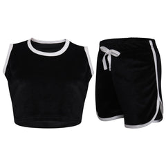 A2Z 4 Kids Girls Velour Crop Top Shorts Set Contrast Taped Outfit Clothing Sets