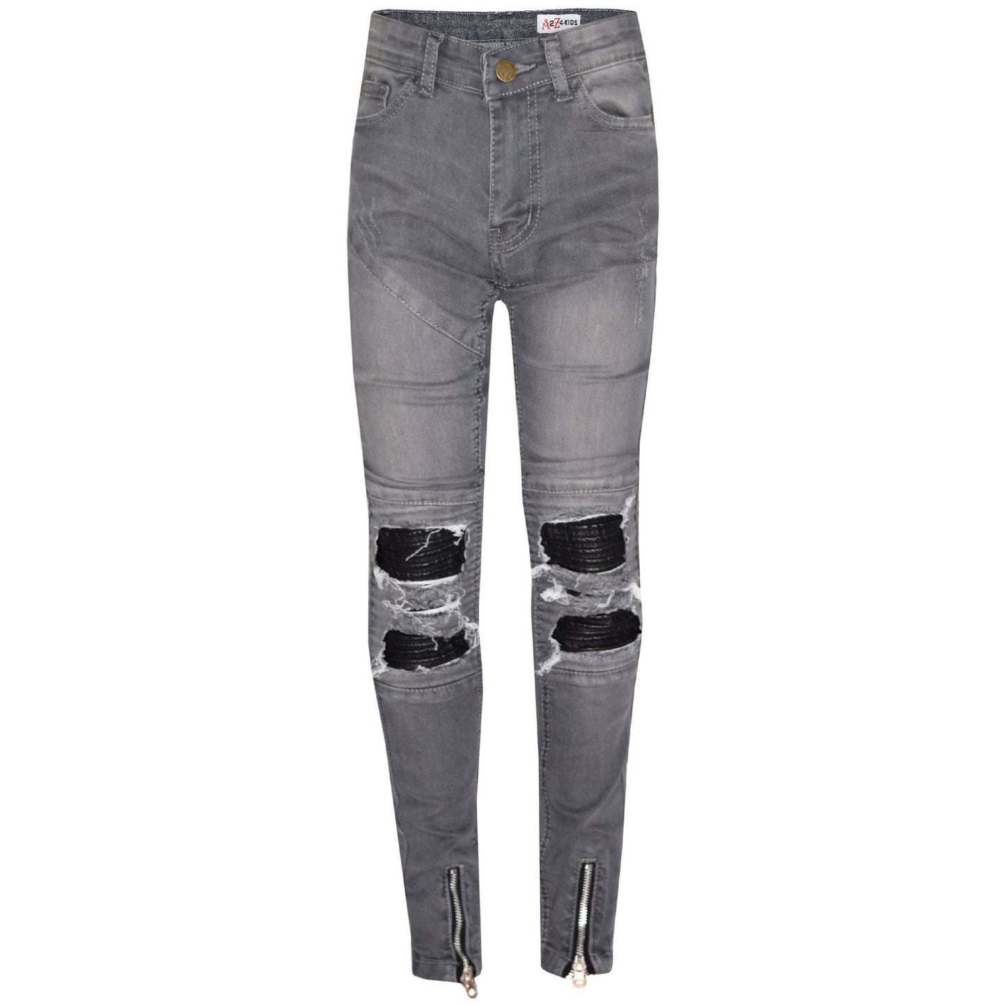 Kids Girls Stretchy Jeans Designer Ripped Drape Panel Denim Pant Trouser 5-13 Yr