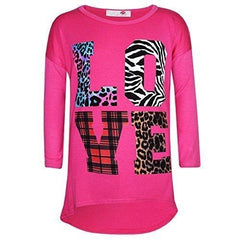 Kids Girls T Shirt LOVE Tartan Zebra Leopard Print Trendy Fashion Top 7-13 Years