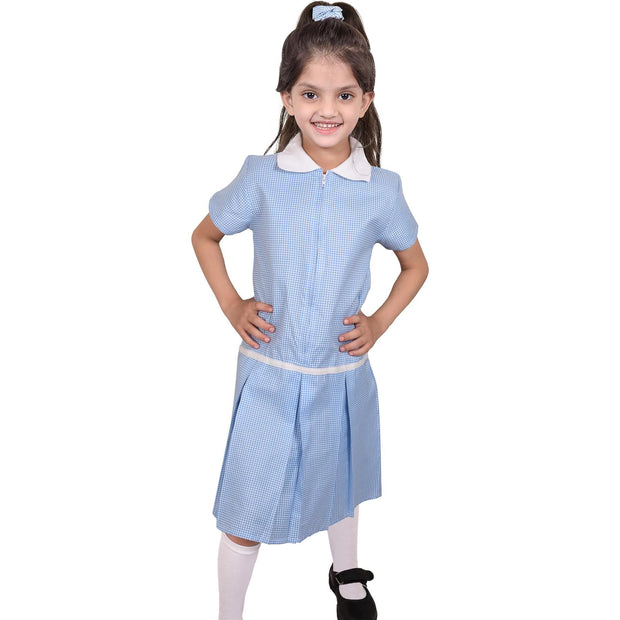 Kids Girls Gingham School Dress Zip Up Check Dresses With Matching Scrunchies - A2Z 4 Kids