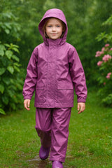 Kids Boys Girls Waterproof Hooded Rain Suit Jacket & Pants Set with Bag 3-14 Yrs