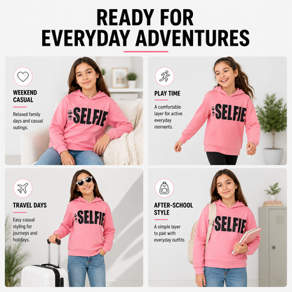 Kids Girls Boys Sweat Shirts Tops #Selfie Hooded Jumpers Hoodies New Age 2-13 Yr