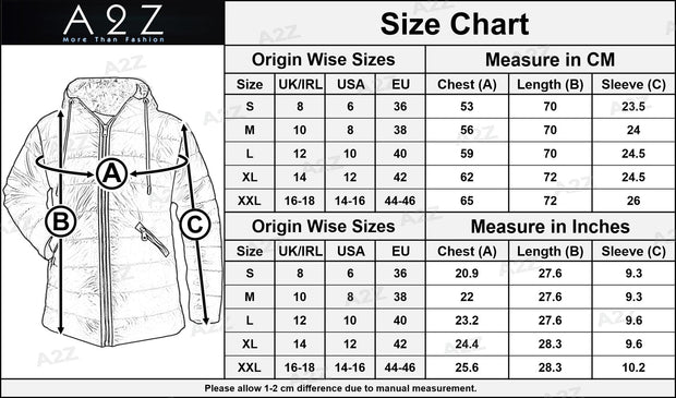 A2Z Mens Ladies Hooded Silver Zipped Puffer Jacket Steel Grey Padded Long Sleeves Jacket Fashion Coat Gift For Adults S-XXL