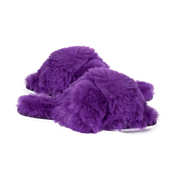 A2Z Women Royal Purple Plush Crossover Slippers with Memory Foam Indoor Comfort