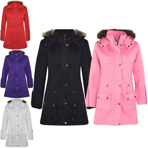 GIRLS COAT KIDS FLEECE PARKA JACKET LONG FAUX FUR HOODED SUMMER COATS AGE 7-13Y
