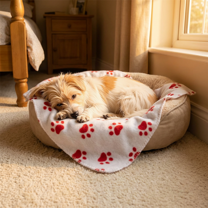 A2Z Cosy Fleece Pet Blanket 70 x 70 cm Soft Paw Print Polyester Mat
