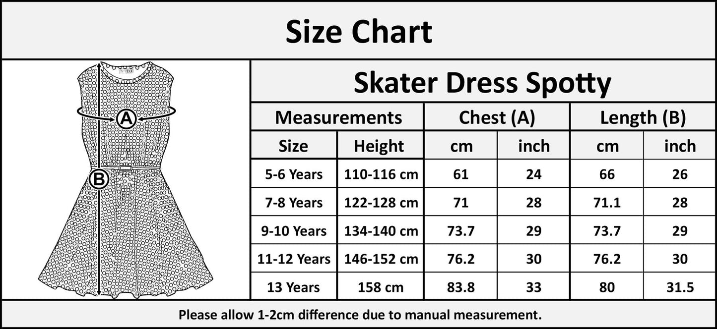 Girls Skater Dress Kids Spotty Print Summer Party Dresses With Free Belt 7-13 Yr