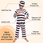 A2Z 4 Kids Boys Zombie Prisoner Halloween Set Bloody Prisoner Attire Eerie Undead Convict Halloween Outfit Set for Boys Age 3-14 Years