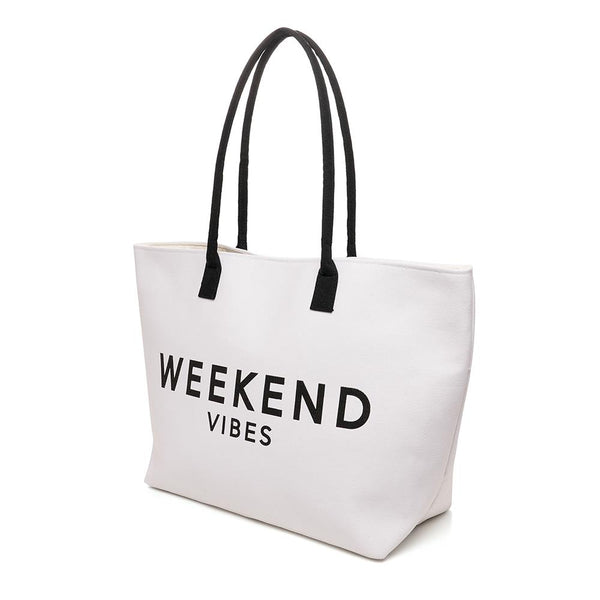 A2Z Ladies Canvas Tote Bag Weekend Vibes Shopper with PU Handles Shoulder Bag