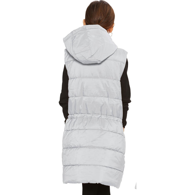 A2Z Kids Girls Down Vest Fashion Oversized White Hooded Quilted Gilet Padded Long Line Vest Jacket Long Sleeveless Coat Urban Winter Wear Age 7-13 Years