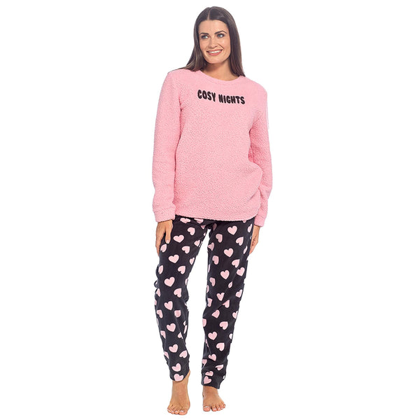 A2Z Ladies Pyjama Set Cosy Nights Sherpa Fleece Top Loungewear Fleece Bottom PJs