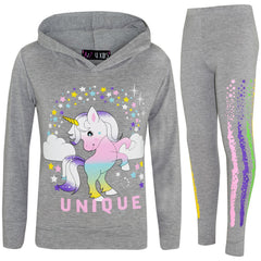 Kids Girls Top Dabbing Unicorn Floss Unique Rainbow Hooded Legging Set Tracksuit