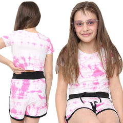 Kids Tie Dye Crop Top & Shorts Set Active Wear Summer Girls Boys Age 5-13 years