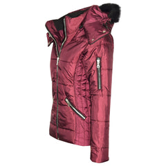 Girls Puffer Jacket Quilted Winter Coat Faux Fur Hood Warm Padded Zipped Coat