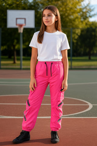 Kids Girls Cargo Trousers Elasticated Waist Comfortable Joggers Casual Pants