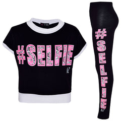 Girls Top Kids #Selfie Print Designer T Shirt & Graffiti Legging Set 7-13 Years