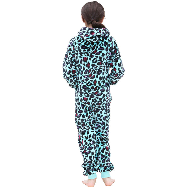 A2Z 4 Kids Girls Onesie Leopard Pyjama Sets Onesie One Piece Hooded All In One