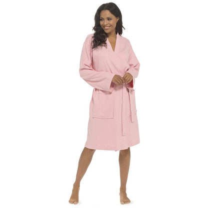 Ladies Waffle Texture Dressing Gown Soft Lightweight Robe with Belt & Pockets