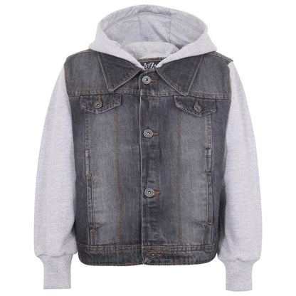 Kids Boys Denim Jacket Fleece Long Sleeves Hooded Stylish Jeans Coat For 2-13 Yr