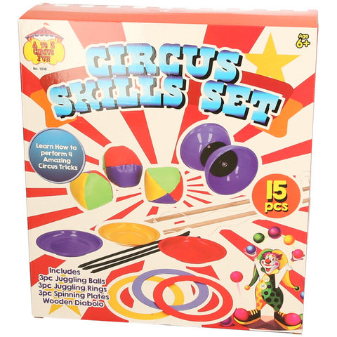 Kids Circus Skills Set 15pcs Juggling Rings Plates Diabolo Fun Educational Toy