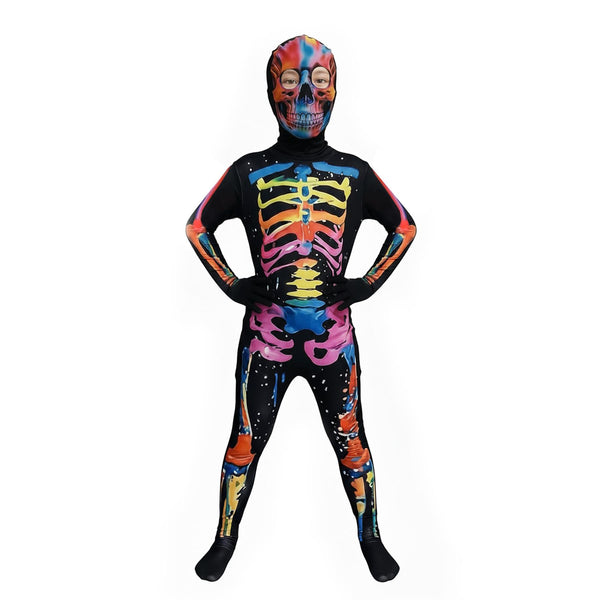 Kids Boys Girls Skeleton Glow Costume Skull Mask Halloween Fancy Dress One Piece