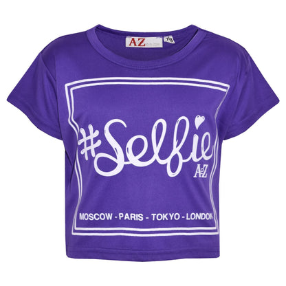 Girls Top Kids #Selfie Print Stylish Fahsion Trendy T Shirt Crop Top 7-13 Years