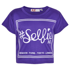 Girls Top Kids #Selfie Print Stylish Fahsion Trendy T Shirt Crop Top 7-13 Years