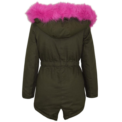 Kids Hooded Jacket Girls Fur Parka School Jackets Outwear Coat 5-13 Years
