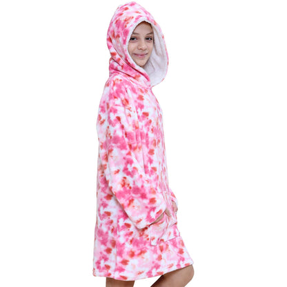 Kids Girls Boys Oversized Hoodie Blue Tartan Printed Snuggle Soft Fleece Blanket