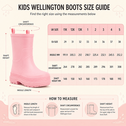 Kids Girls Wellington Wellies Non-Slip Waterproof Lightweight Rain Boots