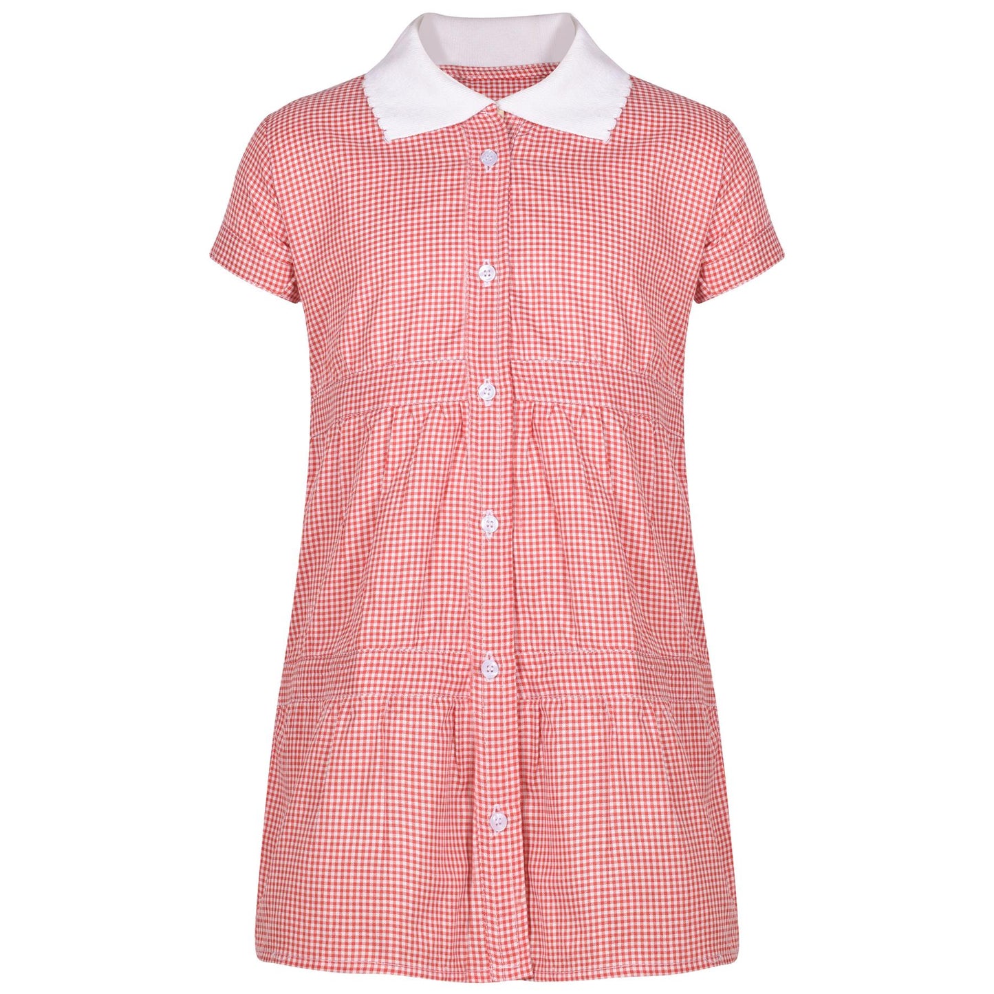 Kids Girls Gingham School Dress Check Button Up Tiered Dresses With Scrunchies