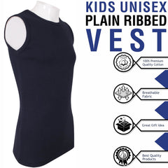 Kids Girls Ribbed Vest Top 100% Thick Cotton Fashion Tank Tops T Shirt 2-13 Year