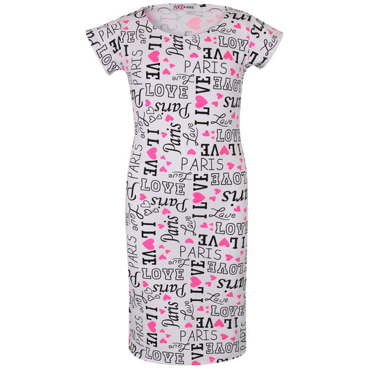 Kids Girls Midi Dress I Love Paris Print Fashion Summer Party Outfit Dresses