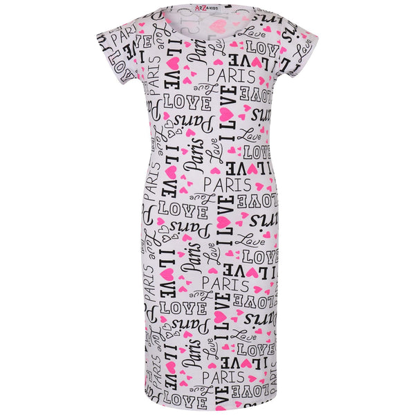 Kids Girls Midi Dress I Love Paris Print Fashion Summer Party Outfit Dresses
