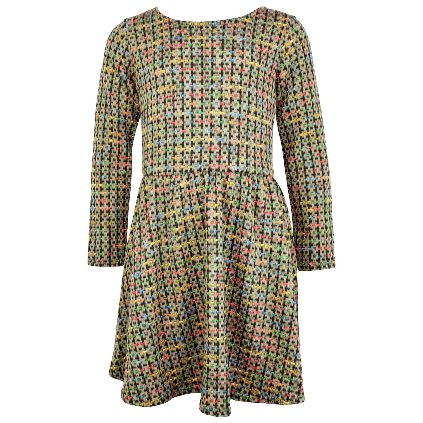 Kids Girls Skater Dress Long Sleeve Tweed Texture Flared Party Summer Dresses