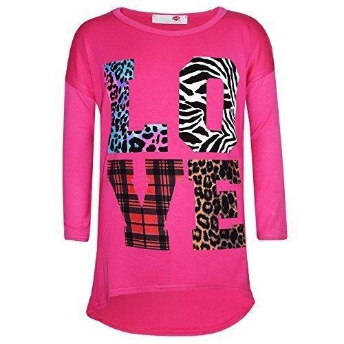 Kids Girls T Shirt LOVE Tartan Zebra Leopard Print Trendy Fashion Top 7-13 Years