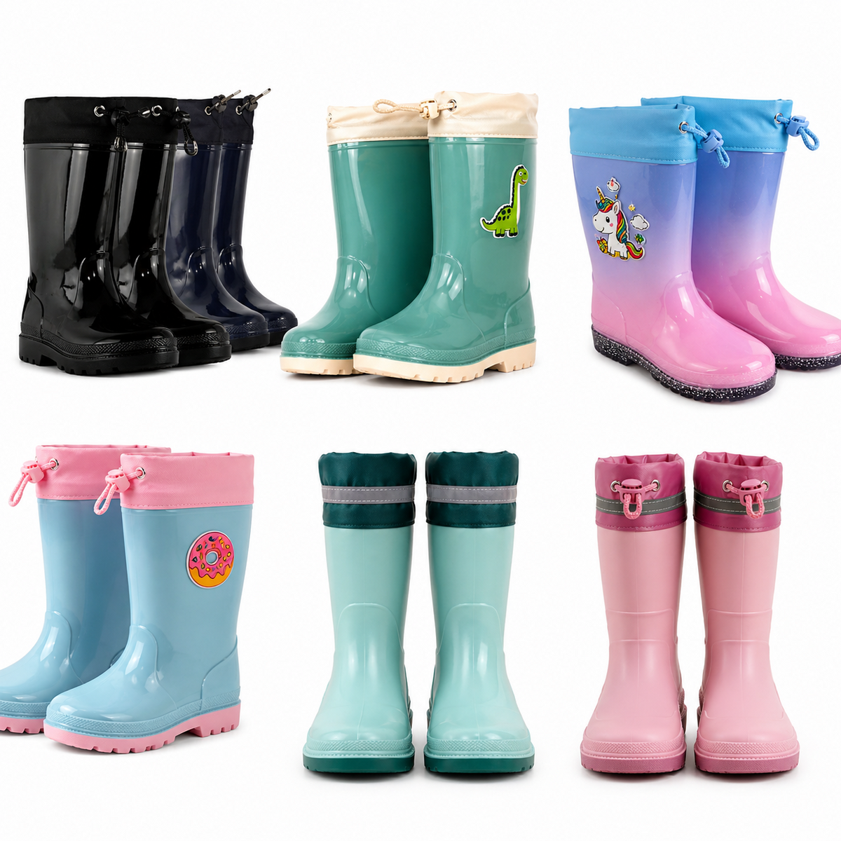 Kids Waterproof Wellington  PVC Rain Wellies Adjustable Warm Lined Non Slip Sole
