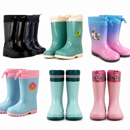 Kids Waterproof Wellington  PVC Rain Wellies Adjustable Warm Lined Non Slip Sole