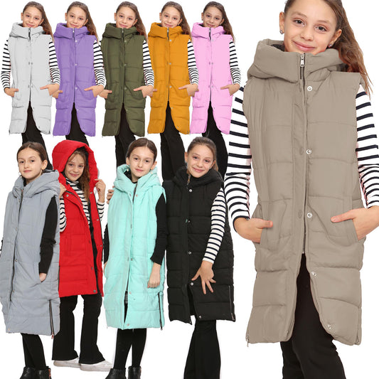 Kids Girls Fashion Oversized Gilet Long Line Style Jacket Long Sleeveless Coat