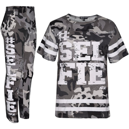 Girls Top Kids Designer's #Selfie Fashion T Shirt Top & Legging Set 7-13 Years