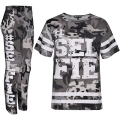 Girls Top Kids Designer's #Selfie Fashion T Shirt Top & Legging Set 7-13 Years