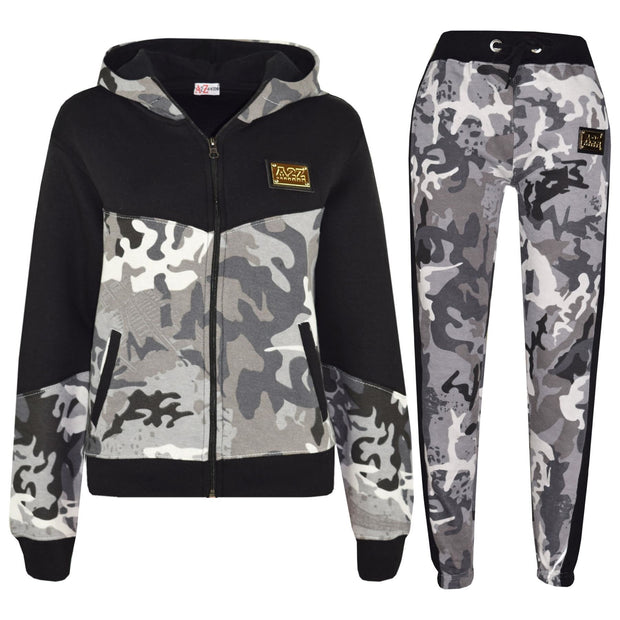 A2Z 4 Kids Boys Girls Cotton Tracksuit Camouflage Charcoal Fleece Hoodie Top Joggers Bottom Suit Set Age 2-13 years