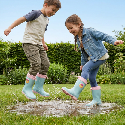 Kids Waterproof Wellington  PVC Rain Wellies Adjustable Warm Lined Non Slip Sole