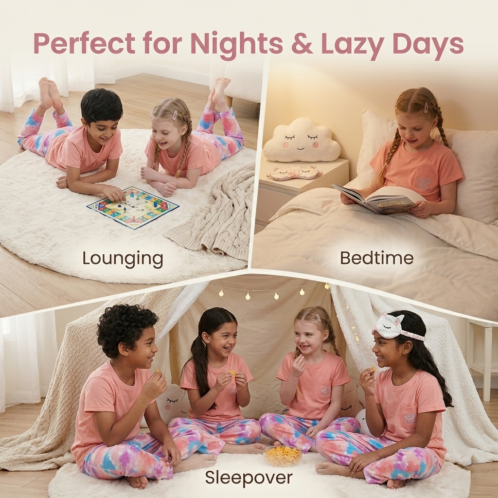 A2Z 4 Kids Girls Short Sleeve Pyjamas Set 2 Piece Comfortable Sleepwear Set