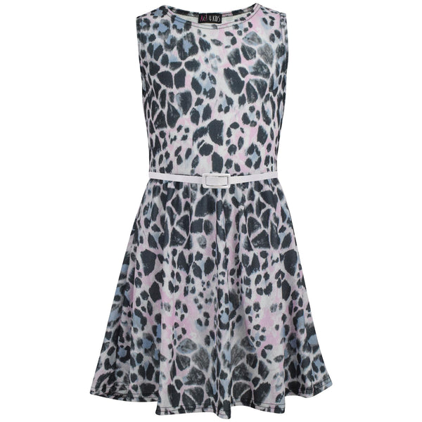 Kids Girls Skater Dress Sleeveless Leopard Print Party Fashion Summer Dresses