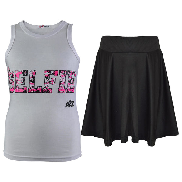 Kids Girls Splash Print Vest & Skirt Trendy Fashion Two Piece Vest & Skirts 5-13
