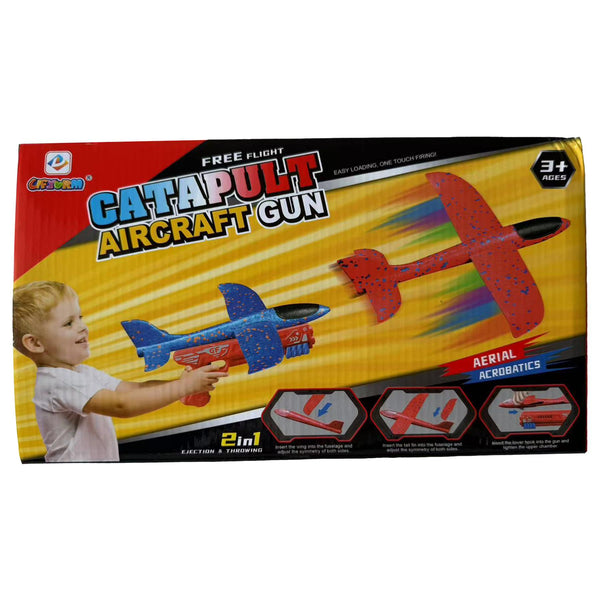 Kids Catapult Aircraft Launcher Glider Gun Set with 2 Foam Planes for Ages 3+