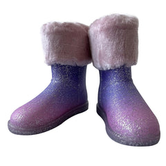 Kids Girls Warm Rain Boots Gradient Faux Fur Lined Waterproof Winter Wellies